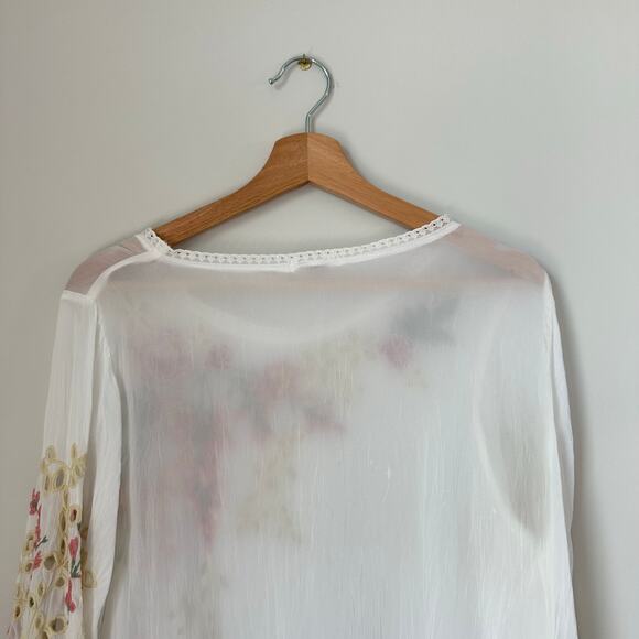 Johnny Was Belina Floral Embroidered Eyelet Detail Sheer Tunic Top White M - Picture 10 of 10